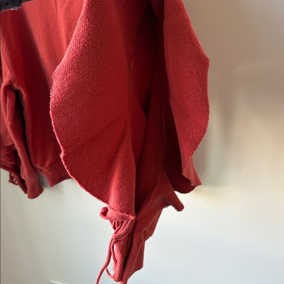 Free People Beach Summa Summa Ruffle Sweatshirt in Rust Boho Comfy Lounge Size L - Picture 4 of 10